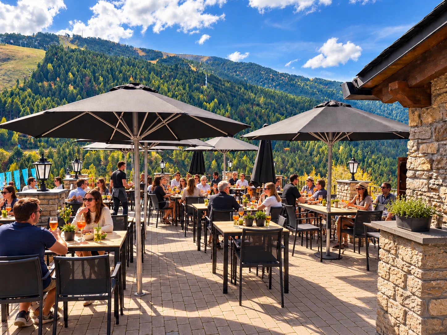 Terrasse panoramique face aux montagnes